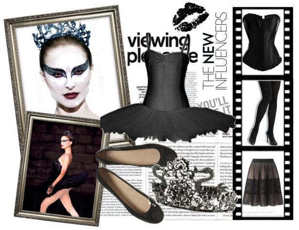 Black Swan Black tights ballet flats black corset black tulle skirt 